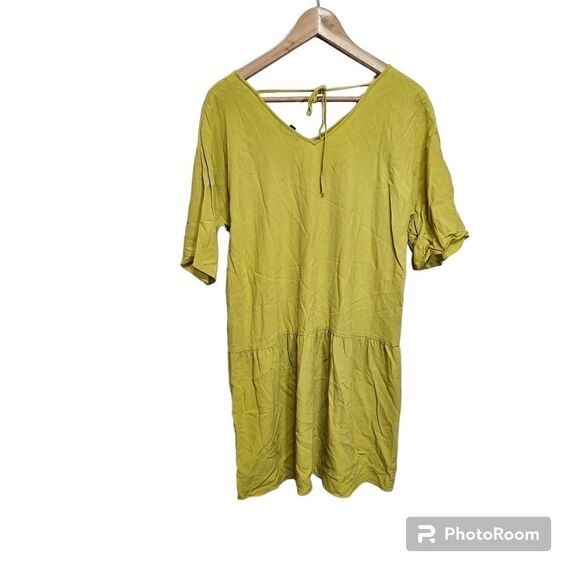 Eileen Fisher  Yellow Yarow Tencel Viscose Crepe Drop Waist Dress XS - Picture 5 of 11